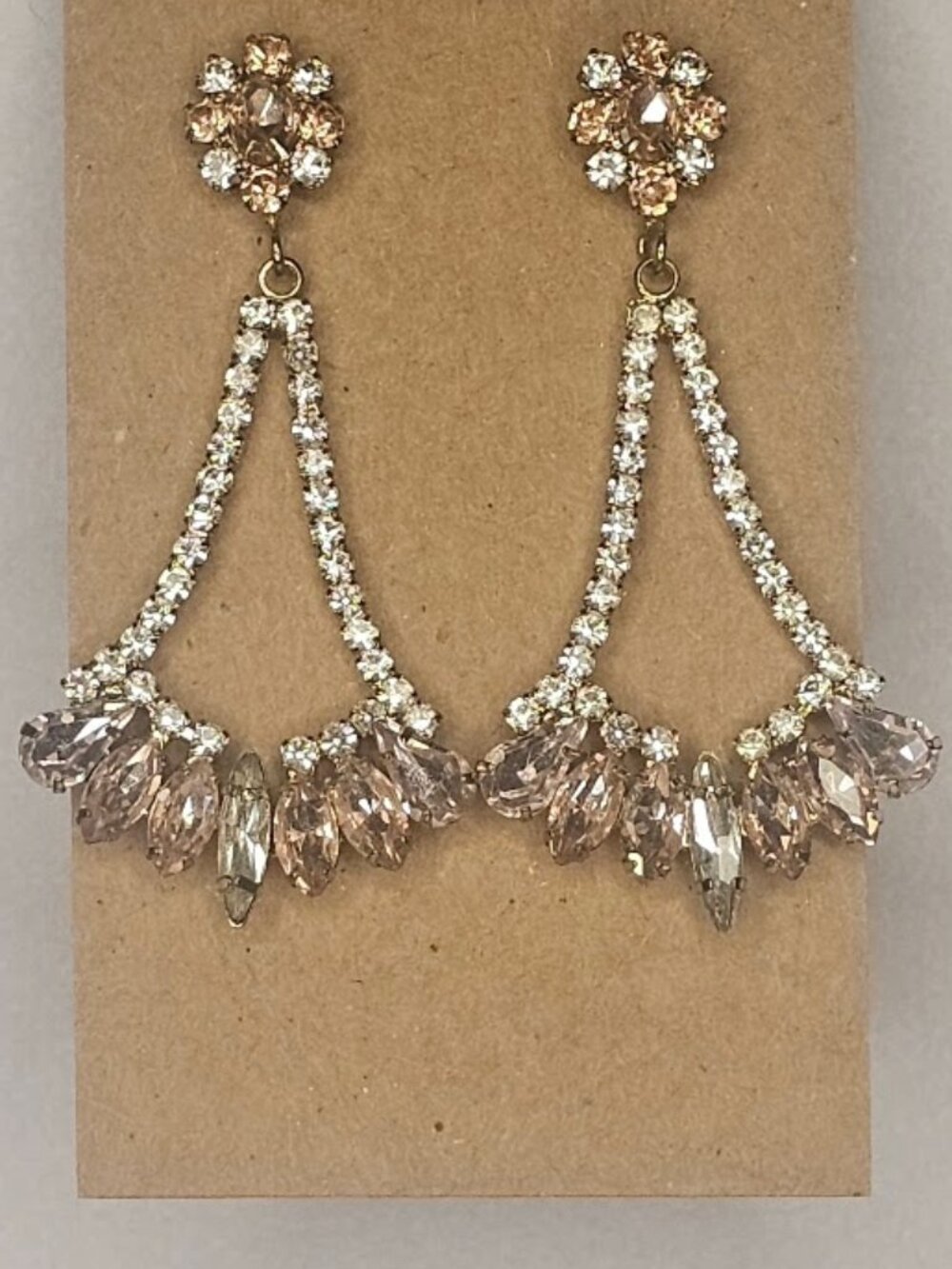 Stunning Vintage-Style Pink & Champagne Crystal Chandelier Earrings